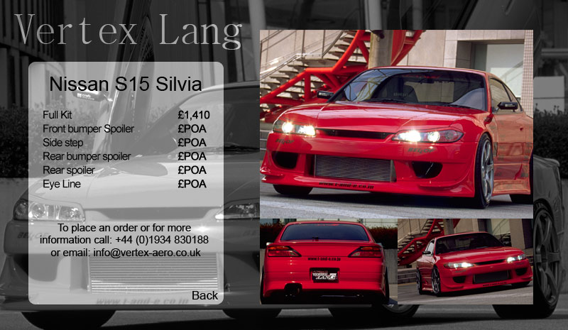 Nissan Silvia Vertex Lang Bodykit and price list