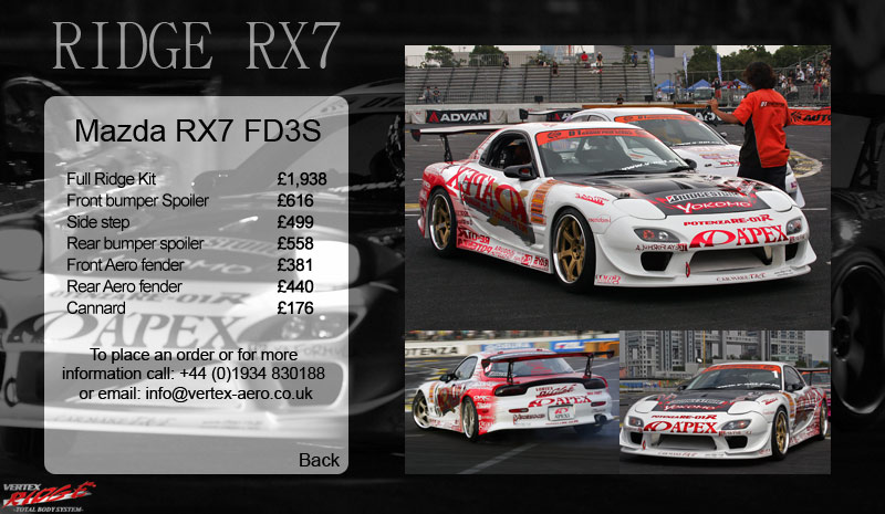 Mazda RX7 FD Vertex Ridge Bodykit and price list